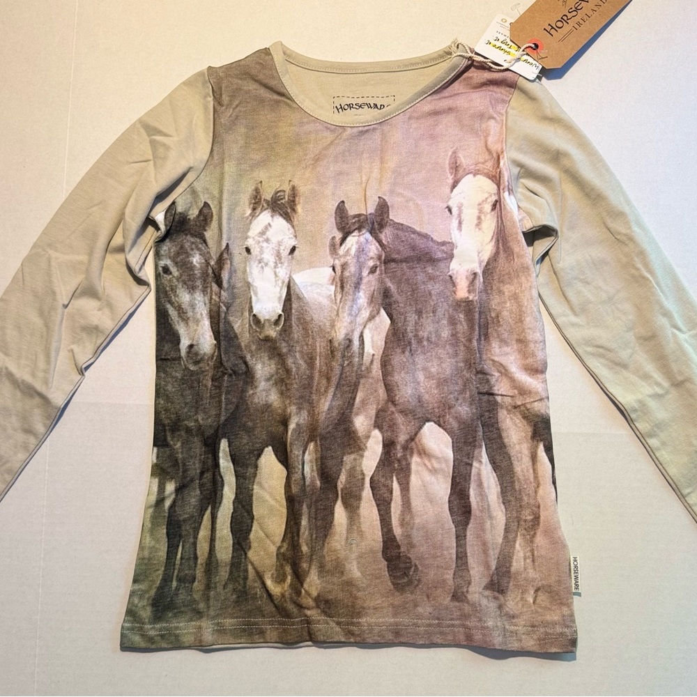 NWT Horseware Horse Girls 9 10 Long Sleeve Shirt Horses